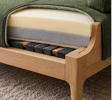 Illustrative sofa cross-section showing upholstery layers, not a technical specification