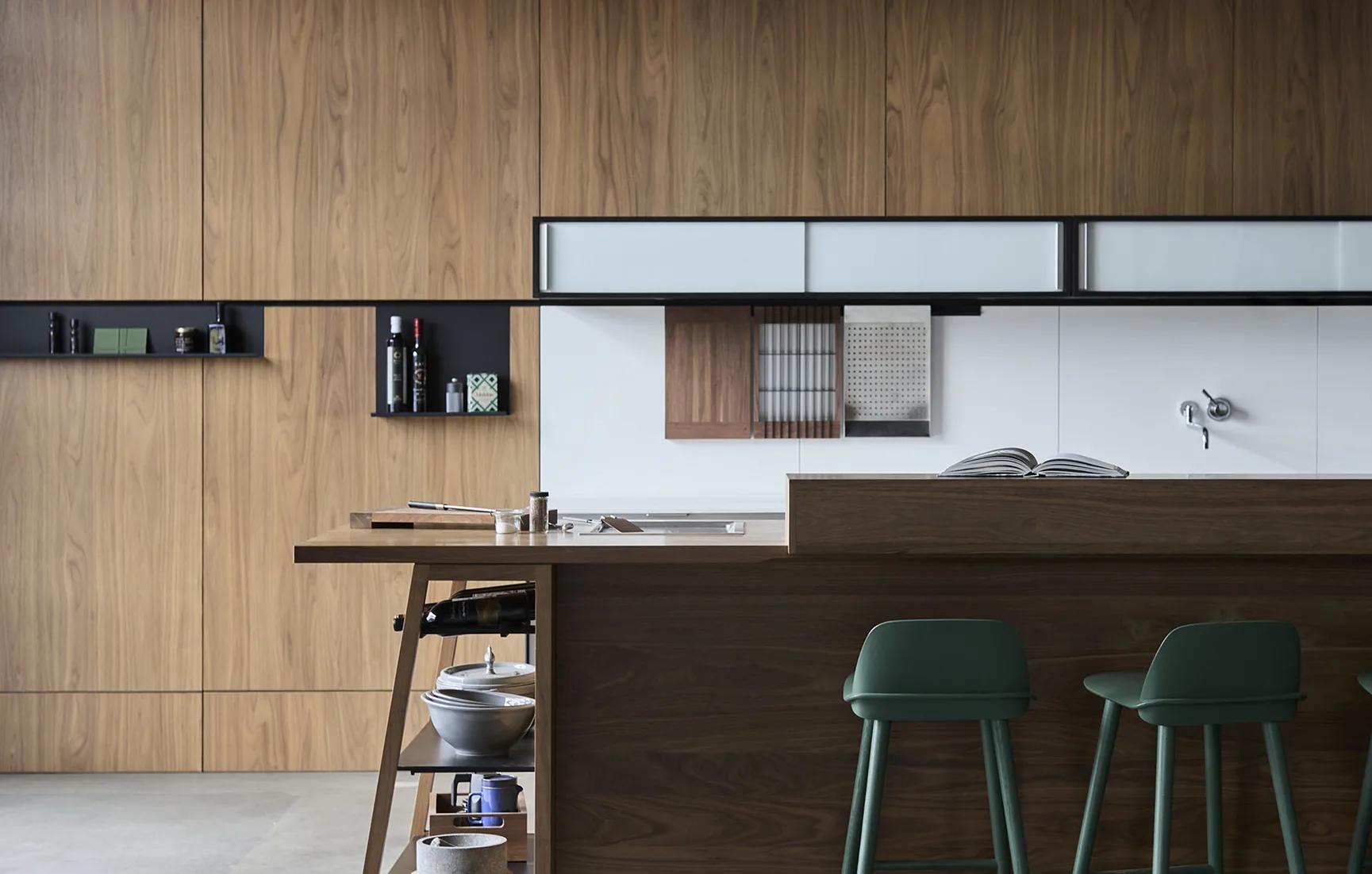 Contemporary custom kitchen in natural wood in Brussels