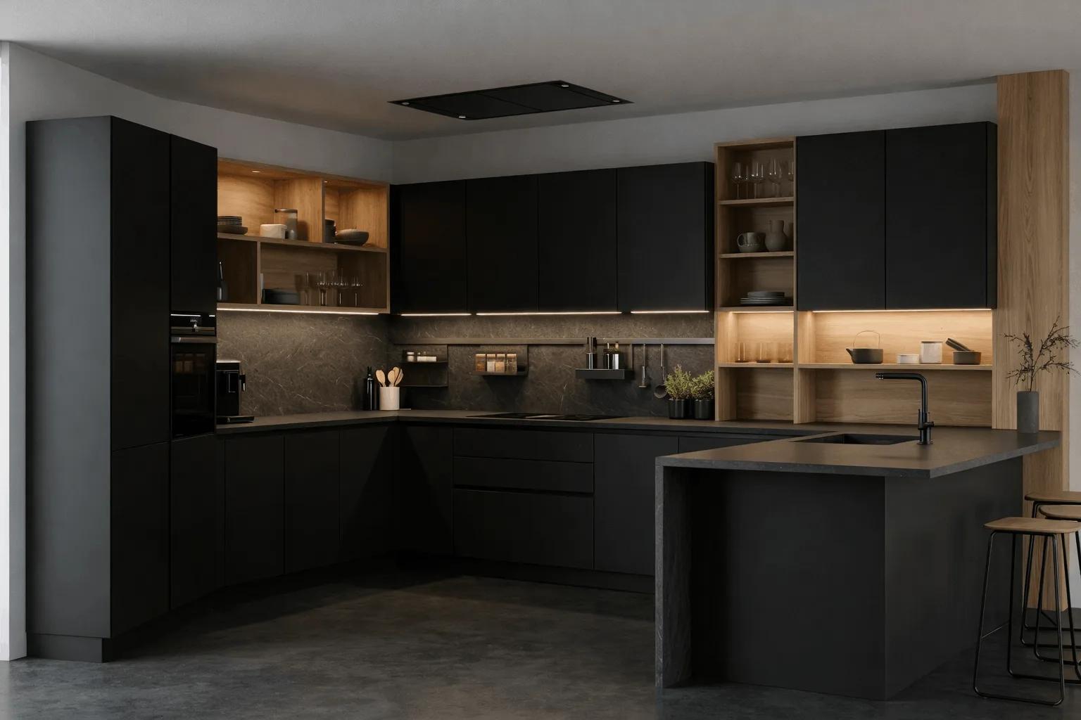 Custom matte black kitchen made in Brussels