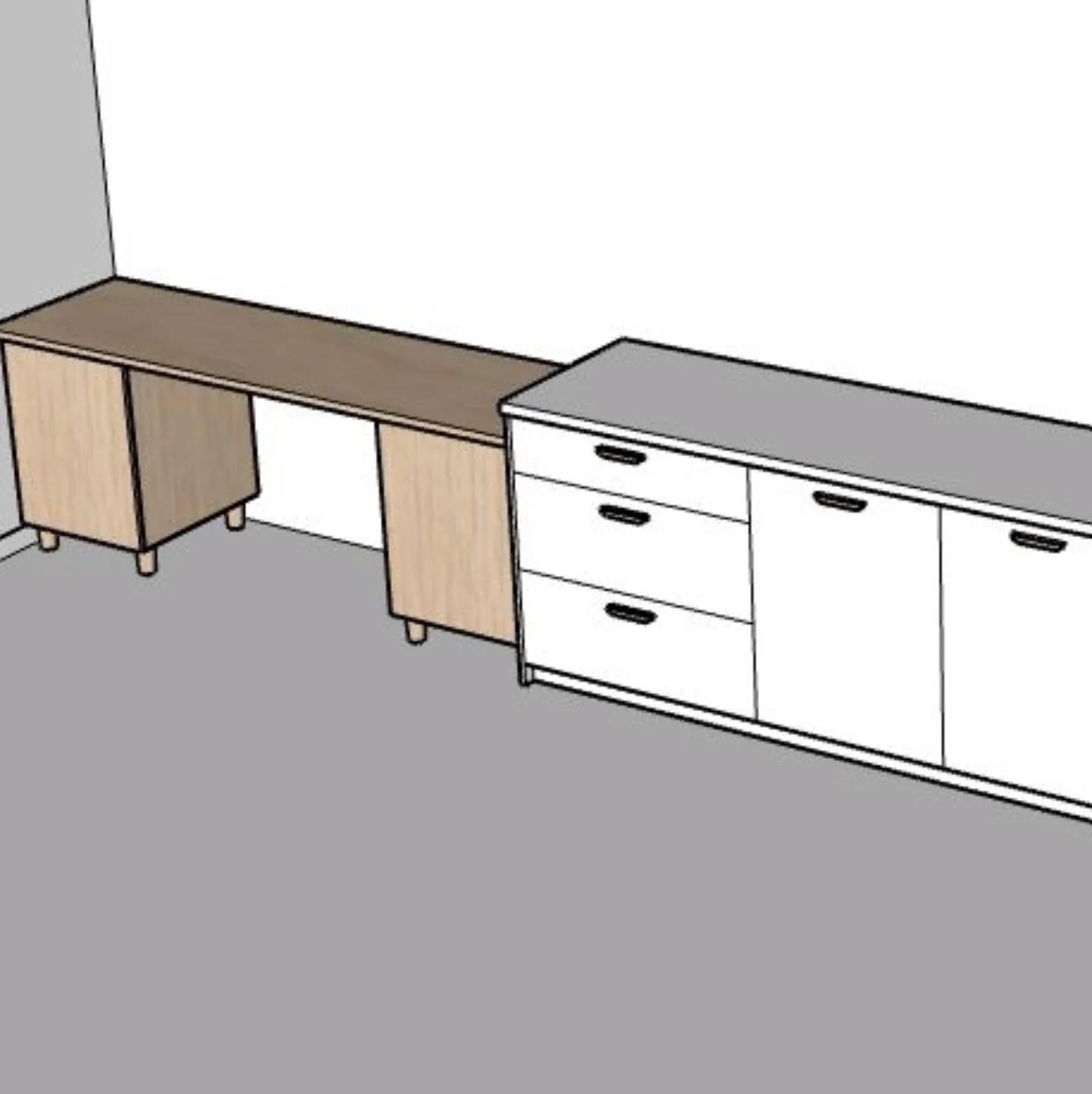 3D design drawing of the desk, not a photograph
